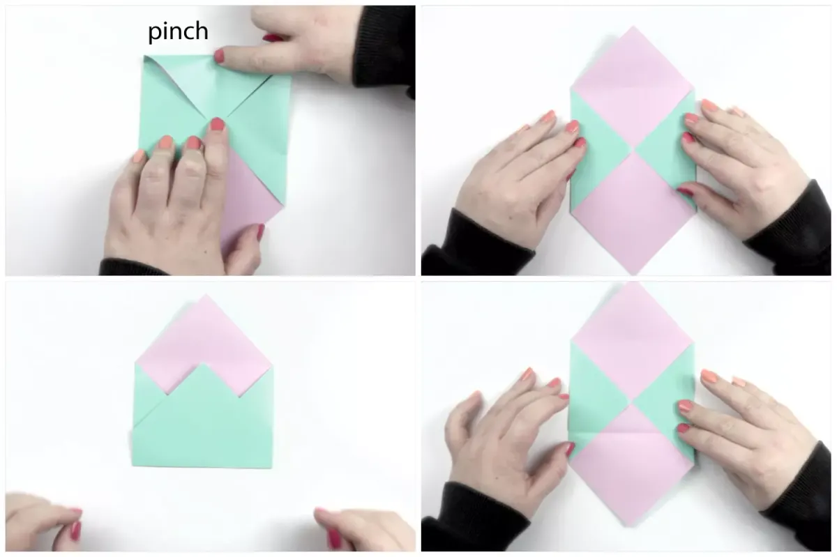 Folding an origami paper envelope