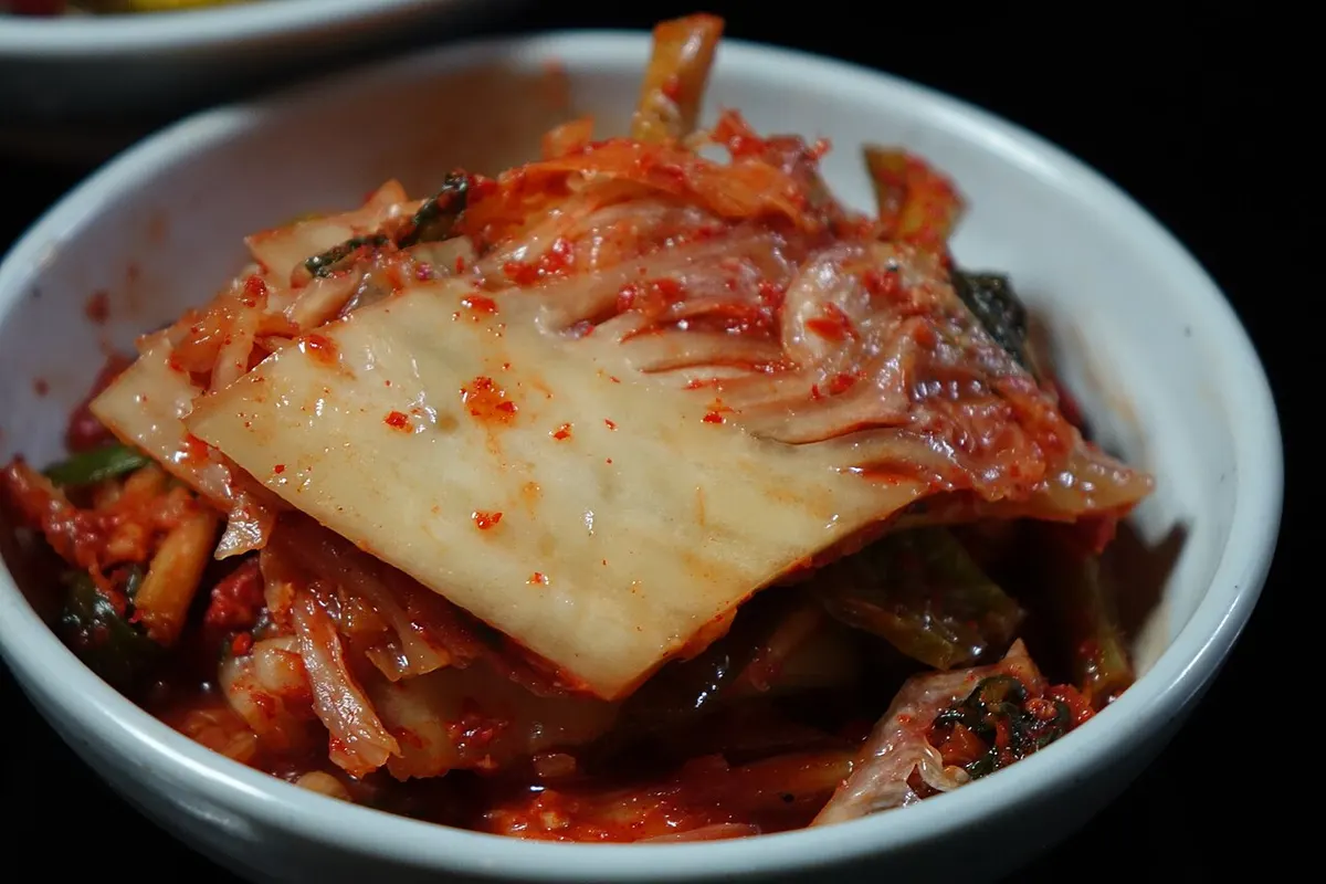 Kínai kelből készült kimchi egy tálban